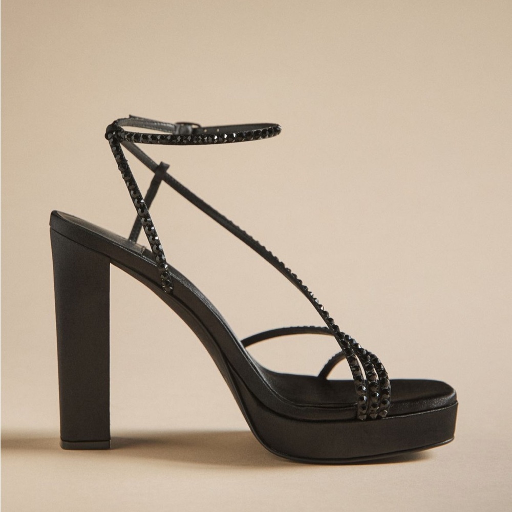 Jeffrey Campbell Black Crystal Embellished Strappy Platform Sandals